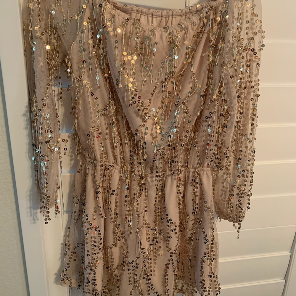 Beautiful sequin gold off the shoulder romper